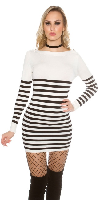 sweater/dress striped with buttons White
